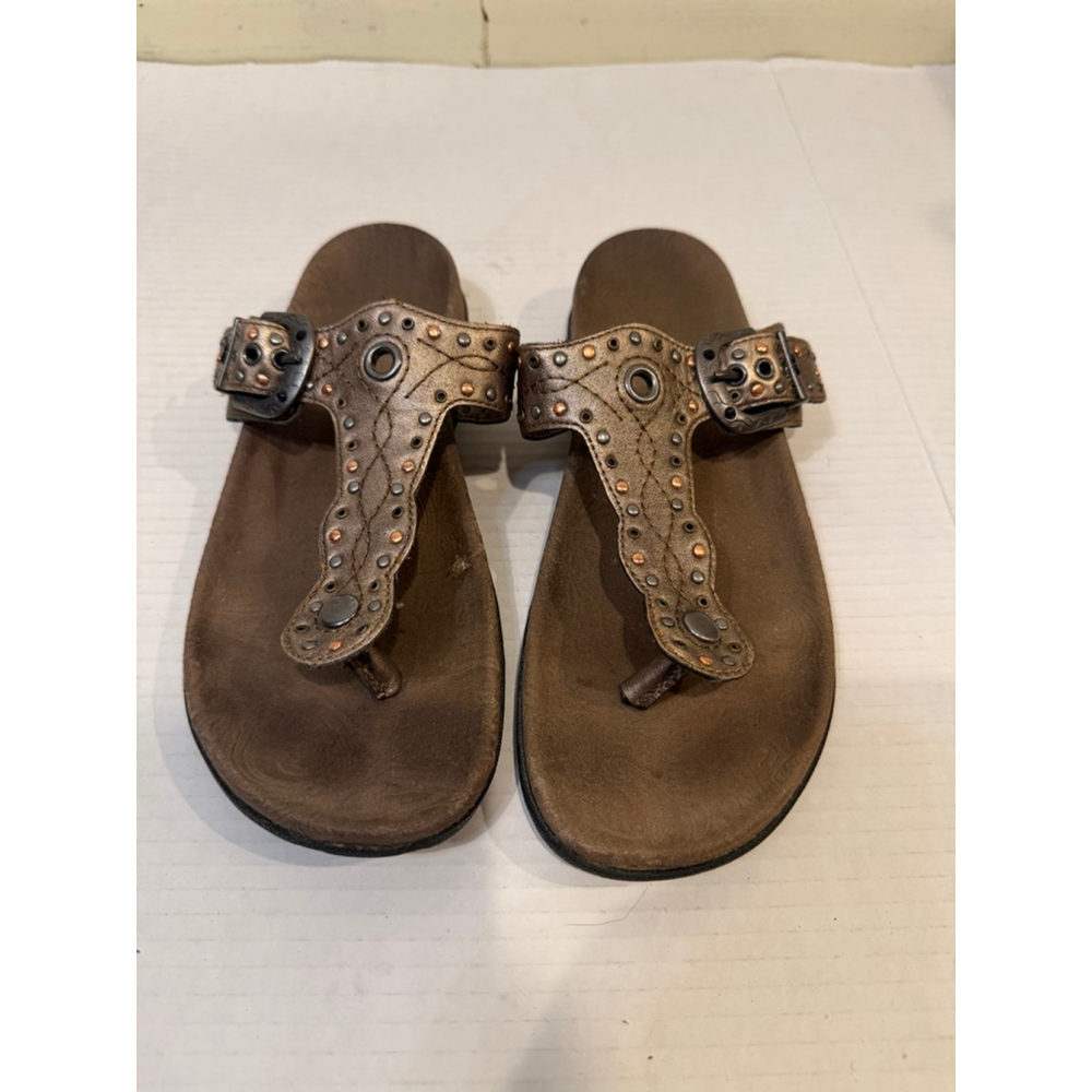 Women's Taos Brown Bronze Siren Leather Thong Sandals Size 9